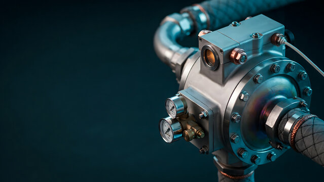 Precision industrial pump with pressure gauge and reinforced hoses in a manufacturing facility industrial machinery equipment pressure connector
