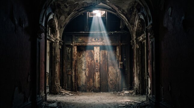 Rusty elevator door in hotel.
