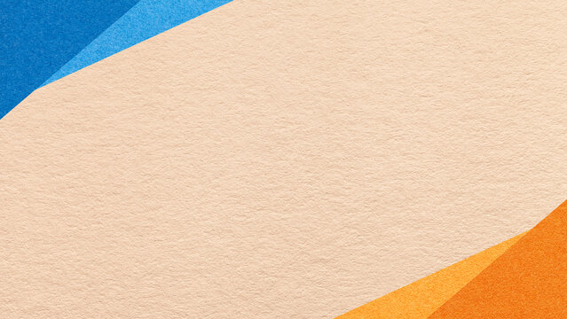 Light nude paper texture background with blue orange geometric corners gradient layers, copy space for banner presentation