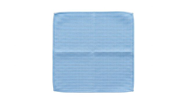 Um pano de limpeza de microfibra azul quadrado isolado em um fundo branco, ideal para tarefas dom&eacute;sticas, polimento de superf&iacute;cies delicadas e manuten&ccedil;&atilde;o de limpeza profissional.