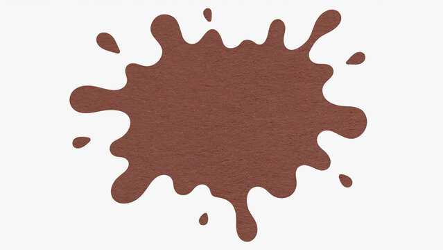 Warm brown splash with copy space from textured paper isolated on white background. Abstract cutout stain and splat blot