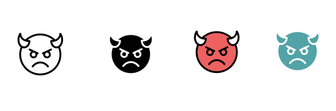 Angry Devil and Evil Face Emoji Icon Set for Emotion, Halloween, and Interface Vector Illustration