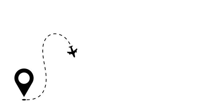 Minimalist air-plane travel route with location pin icon graphic concept