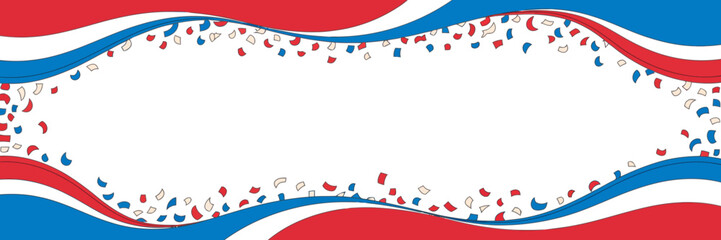 Obraz premium Red blue and white wavy lines with hand drawn confetti creating a patriotic celebratory border