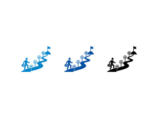 Fototapeta premium Business career path icon set showing professional growth and achievement milestones.