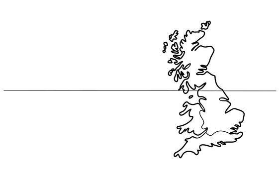 Simple line art drawing of the united kingdom map shape with a horizontal line Vector, illustration