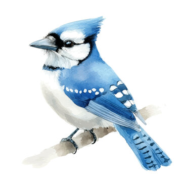 blue jay vector watercolor, isolated on a white background