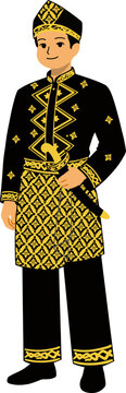Indonesian traditional costume Ulee Balang from Aceh male vector illustration