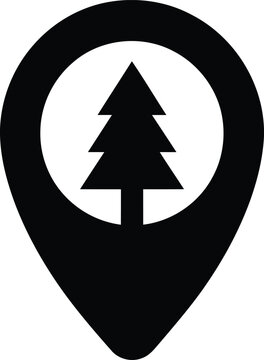 Pine Tree Map Pin Vector Icon for National Park and Forest Nature Locations