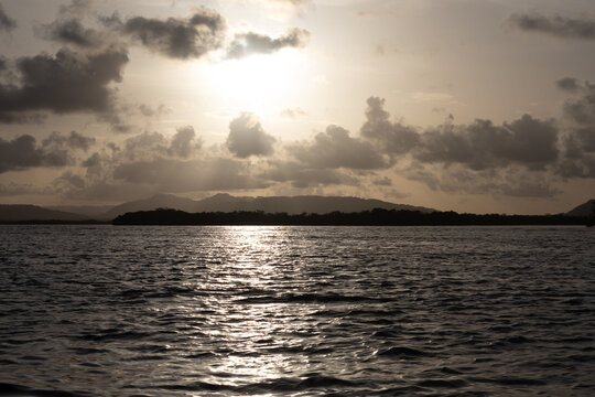 Golden Hour Sky and Calm Ocean Waters at Sunset in Morrocoy National Park, Falcon State, Venezuela