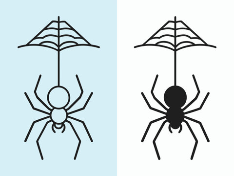 Black and white spider illustration with web and transparent background design