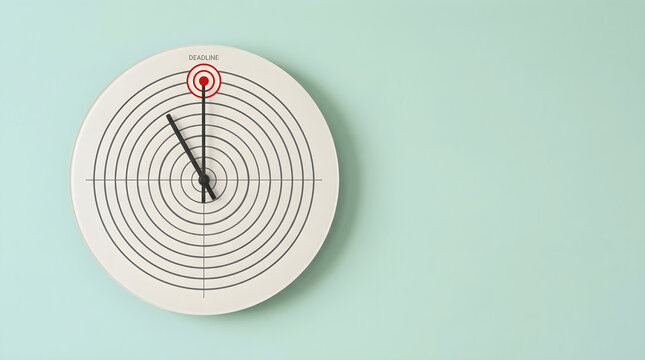 Minimalist Analog Wall Clock with Target Bullseye Design and Red Circle Concept for Business Deadline Success and Strategic Time Management