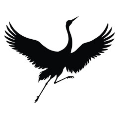 Naklejka premium A black silhouette of a wading bird with outstretched wings takes flight silhouette