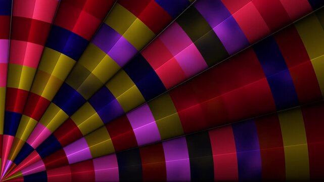 High-quality 4K abstract video featuring procedural JavaScript mesh gradients. This dynamic animation showcases a segmented, radial geometric pattern with smooth, glossy, 3D-like reflections. 