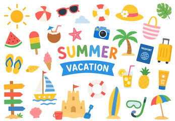Fototapeta premium Summer vacation colorful elements vector illustration