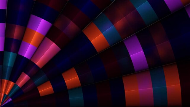 High-quality 4K abstract video featuring procedural JavaScript mesh gradients. This dynamic animation showcases a segmented, radial geometric pattern with smooth, glossy, 3D-like reflections. 