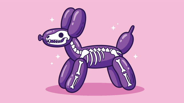 Purple Balloon Dog with Internal Skeleton Xray Illustration.
