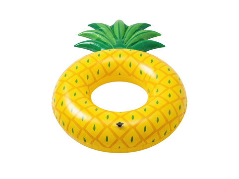Yellow pineapple-shaped inflatable ring floating on water