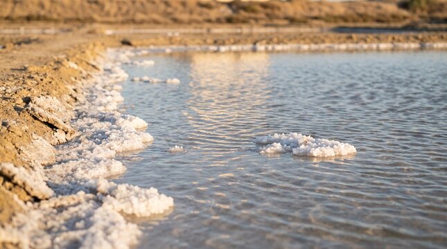 Salt crystals forming in pond