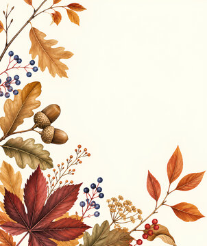Autumn leaves and berries watercolor illustration for seasonal design and nature decor