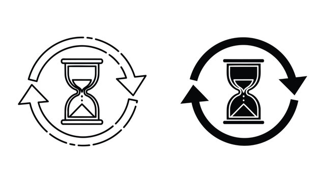 Sand timer with circular motion arrows vector icon set for project timing