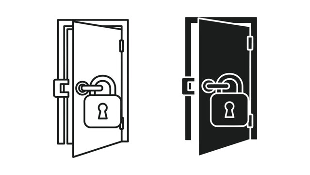Open door with padlock security concept vector icon isolated on white background design