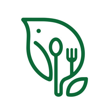 Healthy organic food restaurant spoon fork leaf logo. Generative AI