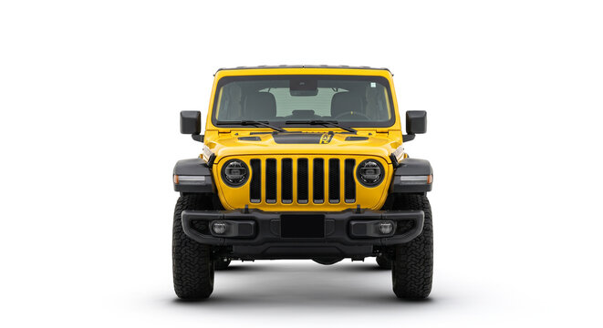 Yellow Jeep Wrangler Isolated on Transparent Background, Off-Road SUV Cutout PNG