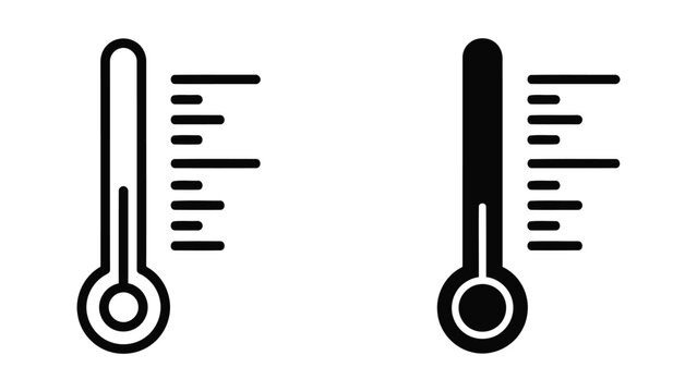 Thermometer weather temperature vector icon in outline and solid black for climate data