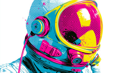 Fototapeta premium Pop art style astronaut helmet illustration side view