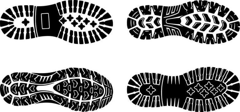 Four Black Shoe Boot Sole Foot Print Step Art Set
