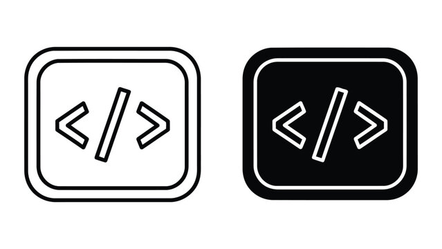 Coding brackets symbol vector icon set in outline and solid black design style