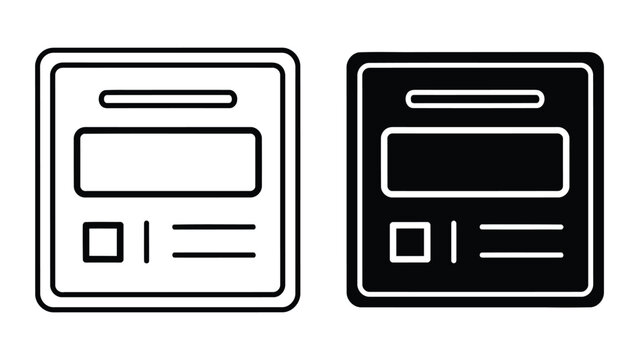 Rectangular mail icon set in simple outline and solid black vector graphic format