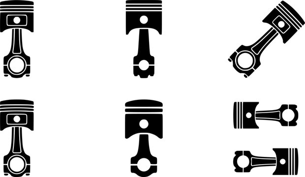 Car engine piston vector icon set black silhouette auto parts

