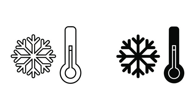 Winter weather temperature icon with snowflake and thermometer vector set