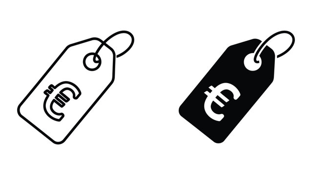 Price tag with euro symbol icon in outline and solid vector graphic format