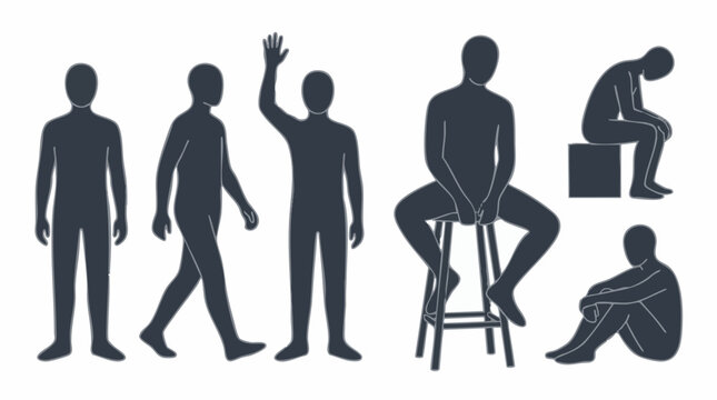Collection of human figure silhouettes in diverse poses and actions