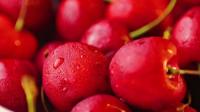 4K Fresh Ripe Red Plums with Water Droplets in Close Up