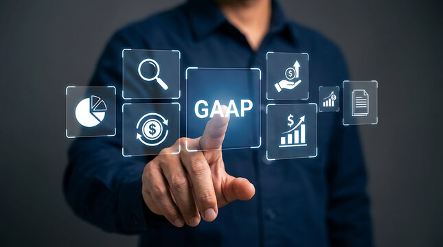 Businessman Touching GAAP Accounting Standards Financial Virtual Screen Interface