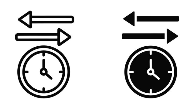 Clock with bidirectional arrows vector icon for time adjustment and duration settings
