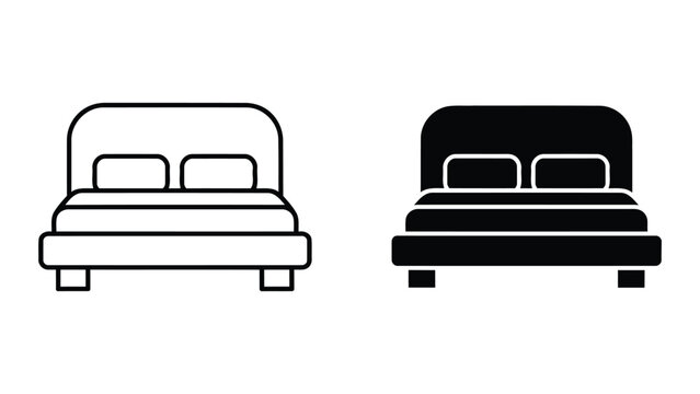 Double bed vector icon set for hotel accommodation and interior furniture design assets