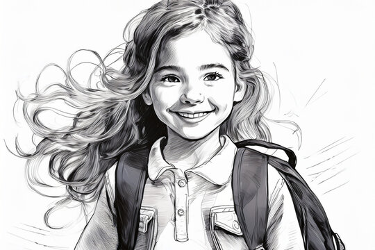 Happy young girl smiling, preparing for school