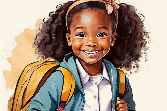 Happy black girl smiling with backpack back to school