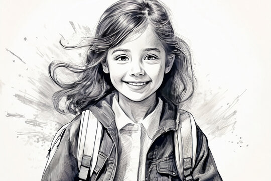 Happy young girl with backpack ready for school