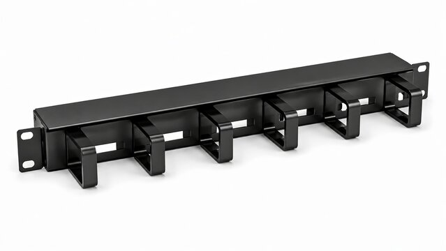 1U Rackmount Cable Management Panel with D-Rings Isolated on White Background