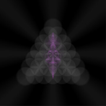 Modern digital art of geometric mandala triangle with soft bokeh and light rays