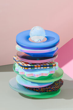 Colorful Geometric Shapes Stacked 3D Abstract