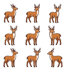 Obraz premium Collection of deer illustrations in various poses and angles