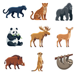 Naklejka premium Collection of diverse wild animal illustrations set