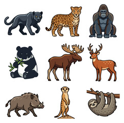 Naklejka premium Collection of diverse wild mammal illustrations flat design style